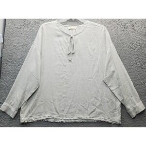 Bella Dahl Blouse Top Womens Medium‎ Tan Rayon Classic Fit Long Sleeve Tie Neck